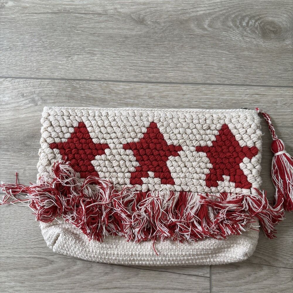 Shiraleah Chicago Woven Tassel Fringe Stars Clutch Handbag Purse Y2K Vegan 90s